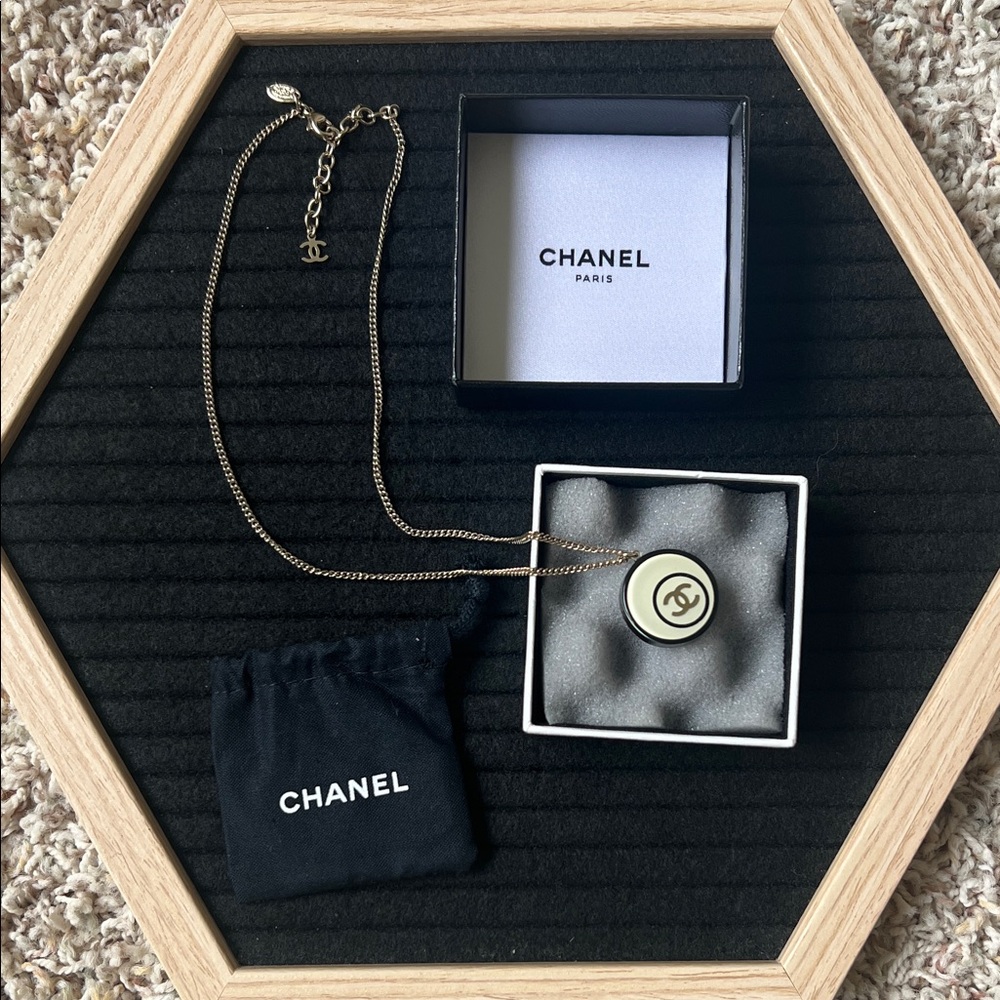 CHANEL Gold Logo Pendant Necklace